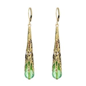 Gold Plated Green Elongated Turkish Earrings